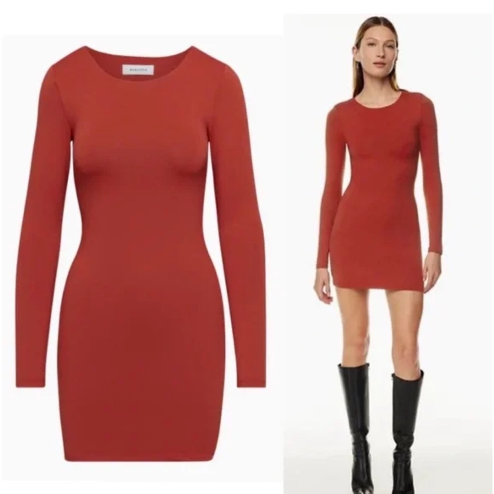 Aritzia Babaton Contour Crew Longsleeve Mini Dress in a burnt orange - Picture 2 of 2
